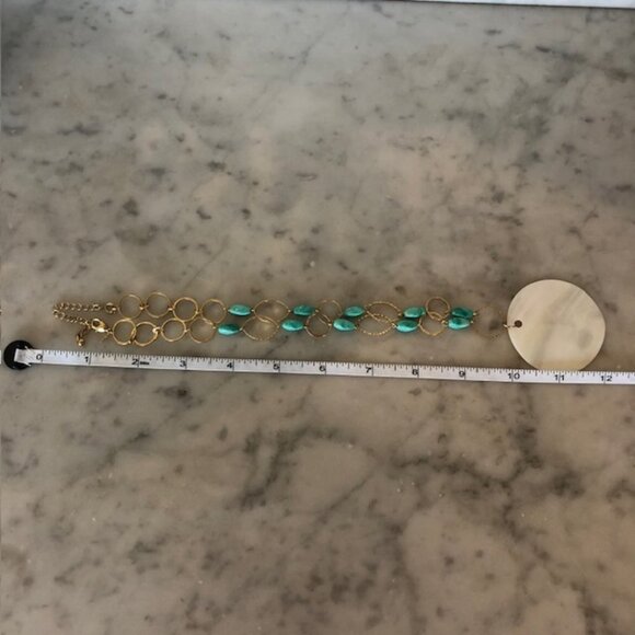AVON Mother of Pearl Round Disc Turquoise Bead Gold Chain Necklace Vinta… - Picture 15 of 15